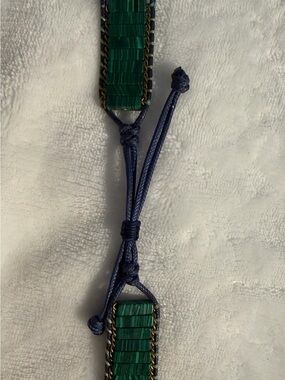 Cape Diablo Green and Navy Beaded Cord Bracelet with Gold Chain Trim